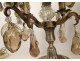 Pair of 4-light silvered bronze candelabra with fruit-colored crystal drops, 19th century