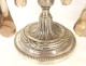 Pair of 4-light silvered bronze candelabra with fruit-colored crystal drops, 19th century