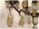 Pair of 4-light silvered bronze candelabra with fruit-colored crystal drops, 19th century