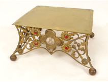 Thabor monstrance holder, bronze, gilt brass, Christ the Sacred Heart, flowers, 19th century