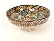 Mokhfia polychrome ceramic bowl/plate with Tronja tortoise motif, Morocco, Fez, early 20th century