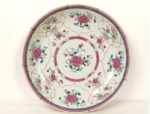 Large round porcelain platter, Compagnie Indes Famille Rose, China, flowers, 18th century