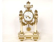 Louis XVI portico clock with white marble and bronze columns, Napoleon III style, 19th century