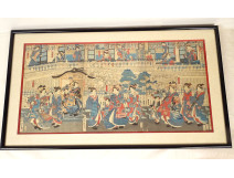 Ukiyo-e print of courtesans, Oiran brothel, Yoshitora, Meiji period, 19th century