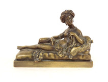 Small bronze sculpture of a reclining Orientalist odalisque woman, 19th century