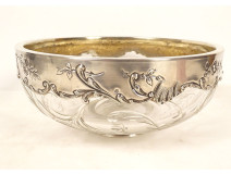 Decorative cut crystal bowl in solid silver, Minerva, Art Nouveau style, 19th century