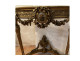 Louis XVI half-moon console table in gilt wood with coat of arms, heraldic shield, flowers, and marble, 19th century