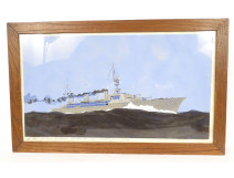 Gouache by L&eacute;on Haffner, depicting the French frigate-training cruiser Jeanne d'Arc, 20th century