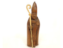 Small wooden sculpture of a Saint Bishop with a crosier and mitre, 19th century