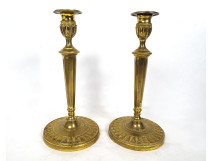 Pair of Directoire gilt bronze candlesticks with palm fronds, late 18th century