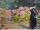 HSC painting Henry Vollet Breton woman knitting hydrangea flowers Brittany 20th century