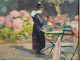 HSC painting Henry Vollet Breton woman knitting hydrangea flowers Brittany 20th century