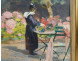 HSC painting Henry Vollet Breton woman knitting hydrangea flowers Brittany 20th century