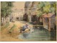 Pair of Watercolours, with laundry and fishing scenes, by Emile Laborne, nineteenth
