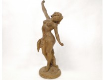 Terracotta sculpture, Young naked woman or nymph, signed Ch.Lévy, Art Nouveau, nineteenth