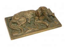 Golden Bronze Sculpture Hunting Dog Spaniel 19th