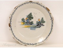 Earthenware plate Nevers 18th Character Fisherman