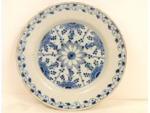 Blue Delft Plate Earthenware 18th Rose Flowers