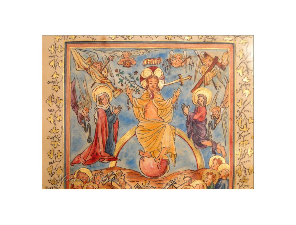 Illumination Virgin Angels Apostles Christ Parchment 19th