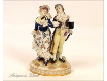 Characters Couple Porcelain Fan Frock 19th