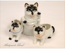 Mustard Salt cellar Porcelain Cats 19th