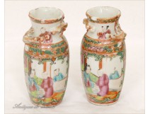 Pair of Porcelain Vases 19th Canton NAPIII