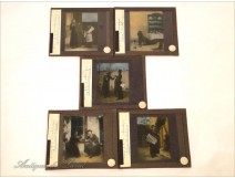 5 Magic Lantern Glass Plates Scenes Comedy Cures 19th