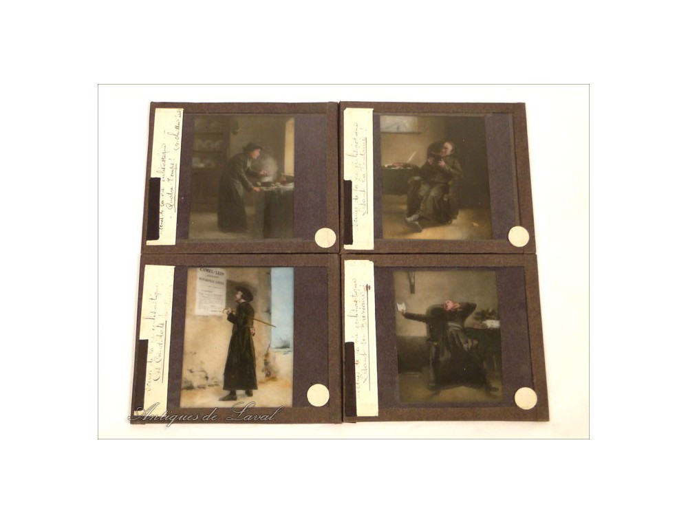4 Plaques En Verre Pour Lanterne Magique - Thème Barbe Bleue - Occasion
