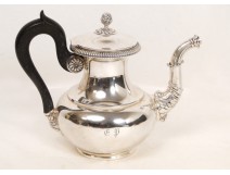 erseuse or silver teapot with punch and Minerva Monogram, decorated with foliage, Napoleon III nineteenth