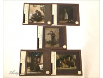 5 Scenes Plate Glass Magic Lantern Humor Priests 19th