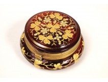 Enamelled glass box Brass Art Nouveau 19th Golden Flowers