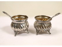 Pair of Salt Spoons Sterling Silver Salerons Minerva NAPIII 19th