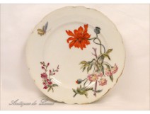 Paris Porcelain Plate Butterfly Flowers 19th Vierzon