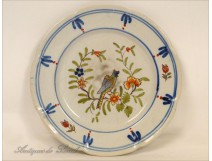 Earthenware plate central France Flowers Bird 19th