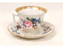 Porcelain cup saucer Paris Flowers Gilding Louis-Philippe 19th
