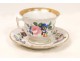 Porcelain cup saucer Paris Flowers Gilding Louis-Philippe 19th