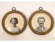 Pair of frames Holder Round Brass Photos 19th Golden NAPIII