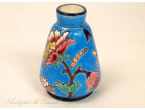 Earthenware Enamel Vase of Flowers 20th longwy France