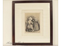 Engraving Lalaisse Women Kids Carhaix Brittany 19th