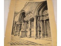 Engraving Abbey Monastery Saint-Gilles Gard Clauzier 20th