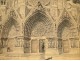 Reims Cathedral Porch engraving 20th Clauzier Sculptures