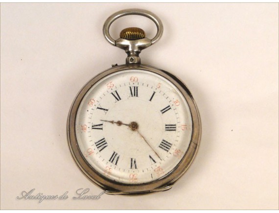 Montre De Gousset En Argent CR & Cie - Cadran émaillé Gravé Fleurs - Circa 1890 - Occasion