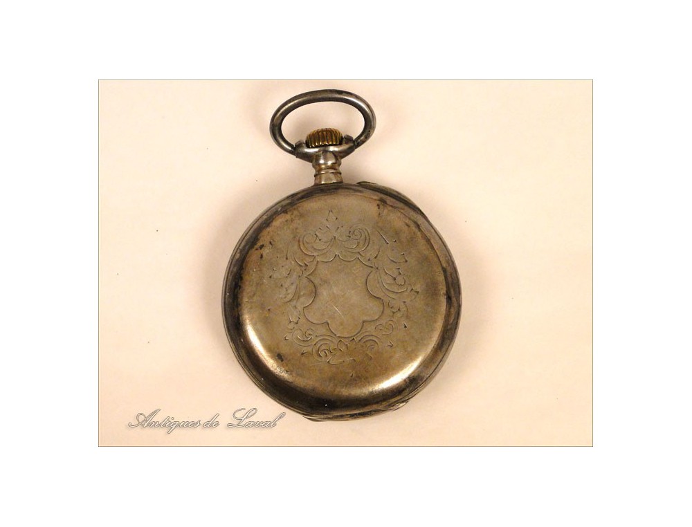 Montre De Gousset Argent CR & Cie - Gravée Fleurs - Cadran Émaillé - France Fin 19ème (1890s)