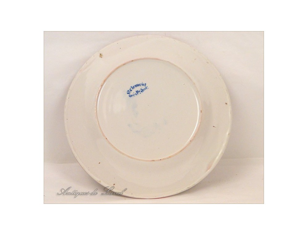 ANCIENNE ASSIETTE FAÏENCE St-Clément XIX décor floral corne d'abondance