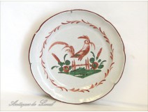 The Rooster earthenware plate Islettes 19th