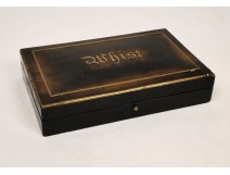 Box in box card game Whist, blackened wood and polished brass, Napoleon III nineteenth