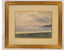 Seascape watercolor by Louis Billiard, XIX