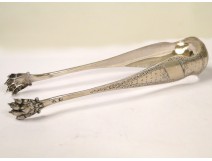 Sugar Tongs Sterling Silver Lion Paw Flowers Minerva NAPIII 19th