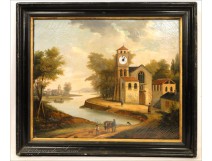 View table clock and animated river church nineteenth