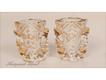 Pair of Paris Porcelain Vases Flower Gilding NAPIII 19th